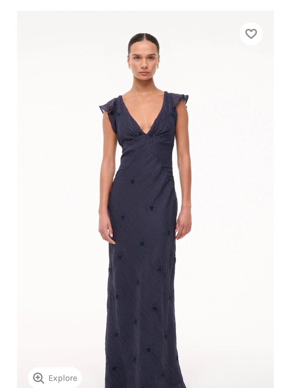 STAUD Nori- Midnight Navy Textured V-Neck Maxi Dress